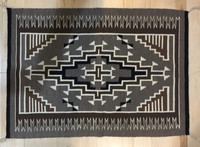 1980'S TWO GREY HILLS RUG 29"H x 41"W TAUPE BROWN BLACK & WHITE CE15