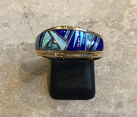 RINGS NAVAJO 14K DOMED TAPERED MULTI-STONE INLAY LAPIS OPAL TURQUOISE  SIZE 9 3/4