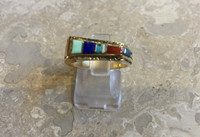 RINGS NAVAJO 14KT GOLD TAPERED MULTI-STONE INLAY SIZE 7