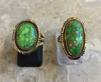 RINGS NAVAJO 14KT GOLD GASPEITE CABOCHONS OVAL SHADOWBOX W. DENETDALE 6 1/4_1