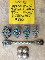 BACKROOM BARGAINS LOT#8 1970's ZUNI RINGS & WATCH TIPS SILVER STAMPED BUTTONS 