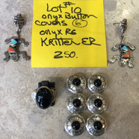 BACKROOM BARGAINS LOT#10 ONYX BUTTON COVERS ONYX RING KRITTER CAT INLAY EARRINGS