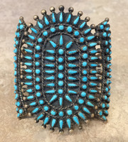 BRACELET ZUNI TURQUOISE PETTIPOINT NEEDLEPOINT WIDE CUFF OVAL PAWN 7" 