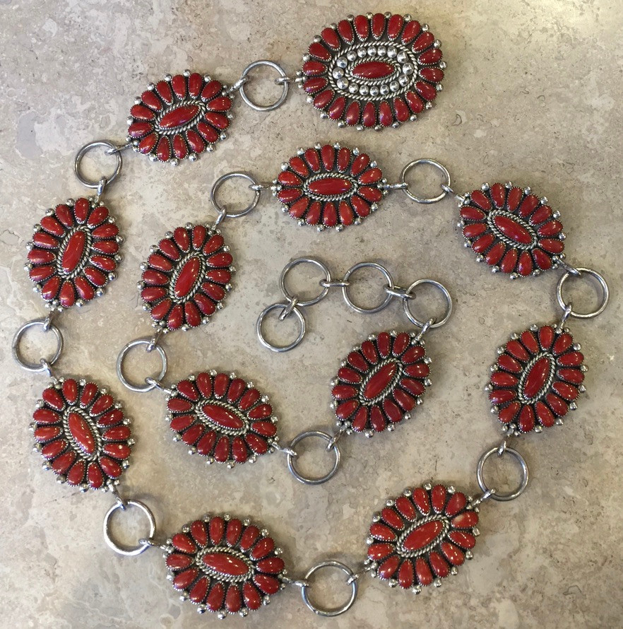 小物 traditionalwhetherwearFOLDINGBAMBOOMINI ZUNI OXBLOOD LINK CORAL CLUSTER CONCHO BELT ALICE QUAM