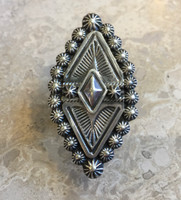 RINGS NAVAJO SILVER STAMPED DIAMOND SHAPED SILVER OVERLAY REPOSSE`LEON MARTINEZ  SIZE 9