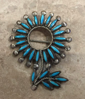 PINS ZUNI TURQUIOISE NEEDLEPOINT FLOWER MOTIF SOLD
