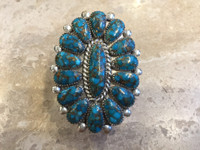 ZUNI RED MOUNTAIN OVAL CLUSTER TURQUOISE RING LORRAINE WAATSA SIZE 7 1/4