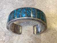 ZUNI PAWN MULTI-STONE INLAY VERTICAL EXTREMELY SMALL WIDE TURQUOISE CUFF SIZE 5 1/4  