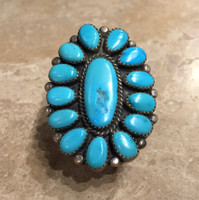ZUNI TURQUOISE CLUSTER RING STAMPED CP STERLING SIZE 13 1/4