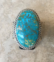 RINGS NAVAJO OVAL TURQUOISE & SILVER LARGE SIZE 13 1/4 J. NELSON