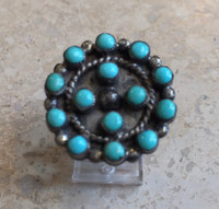 RING ZUNI ROUND RING TURQUOISE 14 PETTIPOINT STONES ROUND SNAKE EYE RING SIZE 8 1/4 SOLD