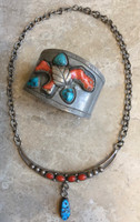 NECKLACES CHOKER TURQUOISE & CORAL PAWN 17 1/2"L VIDEL ARAGON