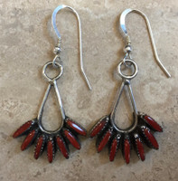 EARRINGS ZUNI RARE CORAL NEEDLEPOINT PAWN FRENCH WIRE DANGLE 