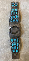 NAVAJO MULTI-STONE OVAL TURQUOISE NUGGET SILVER WATCH BRACELET  5 7/8"-6 1/4"