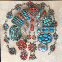 ZUNI & NAVAJO CORAL AND TURQUOISE VARIETRY OF JEWELRY SOON TO BE LISTED...