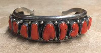 BRACELET NAVAJO 15 STONE CORAL NATURAL TOPOGRAPHY CABOCHONS SILVER CUFF RA 6 3/8"