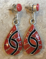 ZUNI EARRINGS CORAL INLAY HUMMINGBIRD DESIGN AMY QUANDELACY SOLD