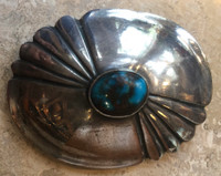 BELT BUCKLE NAVAJO OVAL DOMED PAWN BISBEE TURQUOISE 