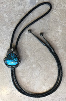 BOLO TIE NAVAJO TURQUOISE SILVER LEAF MOTIF TRAPEZOID SHAPED PAWN SOLD