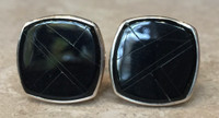 NAVAJO CONTEMPORARY STERLING SILVER SQUARE MULTI-INLAY ONYX STATIONARY CUFF LINKS
