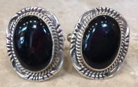 NAVAJO STERLING SILVER STAMP STATIONARY ROPE HATCH OVAL ONYX CABOCHON CUFF LINKS  DENETDALE_2