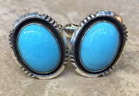 NAVAJO SILVER SLEEPING BEAUTY TURQUOISE SHADOWBOX OVAL CUFF LINKS DENETDALE_2