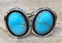 NAVAJO SILVER OVAL TURQUOISE CUFF LINKS DENETDALE_3