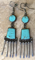 NAVAJO PAWN TURQUOISE DANGLE EARRINGS 3 TIER FRENCH WIRE SOLD  