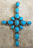 Navajo Sterling Silver 15 Multi-Stone Cabochon Turquoise Cross Roie Jaque