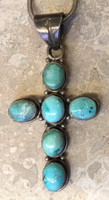 NAVAJO OVAL 6 STONE TURQUOISE CROSS IN SILVER WITH CHOKER LENGTH ROPE SILVER CHAIN NECKLACE