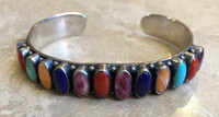 BRACELET 13 OVAL CABOCHONS MULTI-COLOR STONES TURQUOISE ORANGE SPINY PURPLE SPINY OYSTER SHELL CORAL LEO FEENEY 6 1/2" SOLD