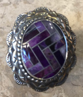 RING SUGILITE OVAL CONTEMPORARY NAVAJO MULTI-STONE INLAY SILVER STAMPED 6