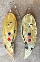 ZUNI CARVED YELLOW SHELL CORN MAIDEN EARRINGS FRENCH WIRE 3"L SOLD