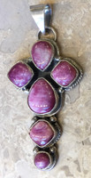 PENDANT NAVAJO RARE PURPLE SPINY OYSTER SHELL STERLING SILVER CROSS ROIE JAQUE 