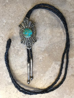 1970'S TURQUOISE SILVER STAMPED BOLO TIE  22 1/2"L