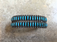 ZUNI PAWN BRACELET DOUBLE ROW NEEDLEPOINT TURQUOISE STERLING SILVER 1940'S 6 1/4"