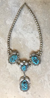 NECKLACE NAVAJO TURQUOISE NATURAL KINGMAN NUGGETS SILVER BEADS CHOKER C MANNING 17" 