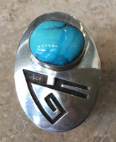 RINGS HOPI TURQUOISE SILVER OVAL OVERLAY WAYNE SEKAQUAPTEWA