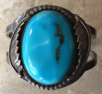 1950's PAWN BRACELET NAVAJO TURQUOISE SILVER CUFF 6 3/8"