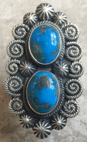 RINGS NAVAJO LARGE MAGNIFICENT DOUBLE BLUE GEM TURQUOISE LEON MARTINEZ ADJUSTABLE BAND 