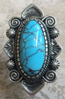 RINGS NAVAJO OVAL TURQUOISE SILVER LARGE LEON MARTINEZ 9 1/2