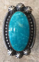 RINGS NAVAJO TURQUOISE OVAL ANTIQUED SILVER MARTINEZ_1-11  SIZE 9