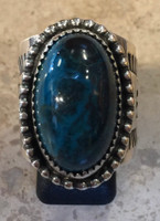RINGS NAVAJO TURQUOISE OVAL WIDE SILVER ADJUSTABLE BAND JEANETTE DALE _7-11  8 1/2
