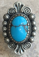 RINGS NAVAJO TURQUOISE OVAL SILVER LEON MARTINEZ_11-11 7 1/2