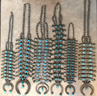 SQUASH BLOSSOM NECKLACES TURQUOISE BOX & BOW STYLE L-R 1-6_3