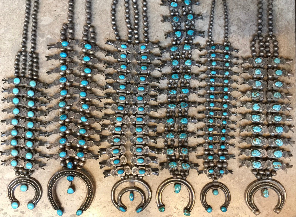 SQUASH BLOSSOM NECKLACE NAVAJO TURQUOISE BOX BOW STYLE 1-6_4