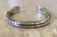 BRACELET NAVAJO NEZ SOLID 9 SECTIONS OF GOLD 14K GOLD OVERLAYING STERLING SILVER EXTRA SMALL SIZE_1  5 3/8"