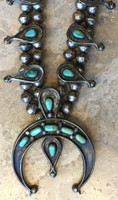 SQUASH BLOSSOM NECKLACE ZUNI GREEN TURQUOISE SMALL SIZE 