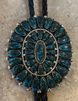 BOLO TIE ZUNI OVAL CLUSTER RED MOUNTAIN TURQUOISE MATCHING TIPS LORRAINE WAATSA