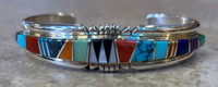 BRACELETS NAVAJO MULTI-STONE INLAY TURQUOISE VARACITE MOTHER OF PEARL LIGHT ORANGE SPINY OYSTER SHELL JET CORAL SILVER WIRE TAPERED PATRICK LINCOLN 6 3/4"